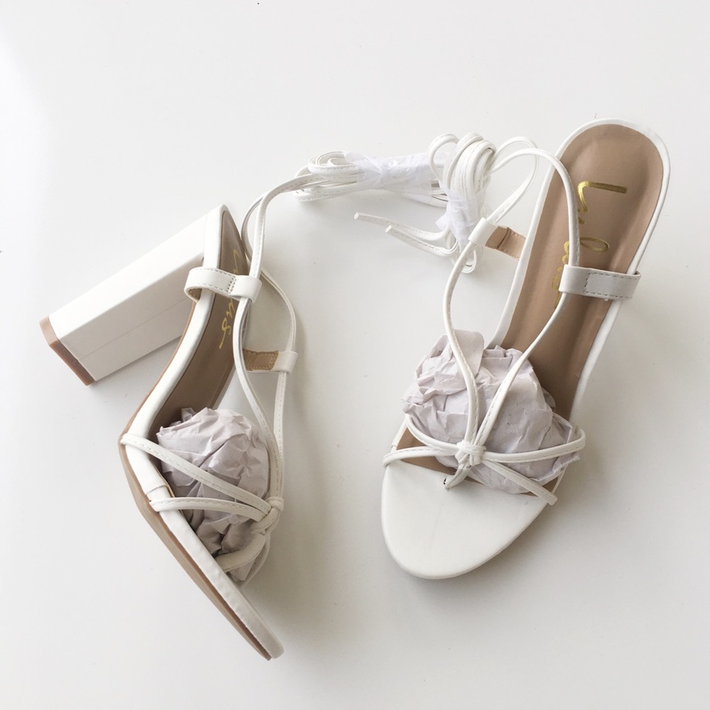 NEW Lulus Marc White Lace Up Heels - Picture 2 of 11